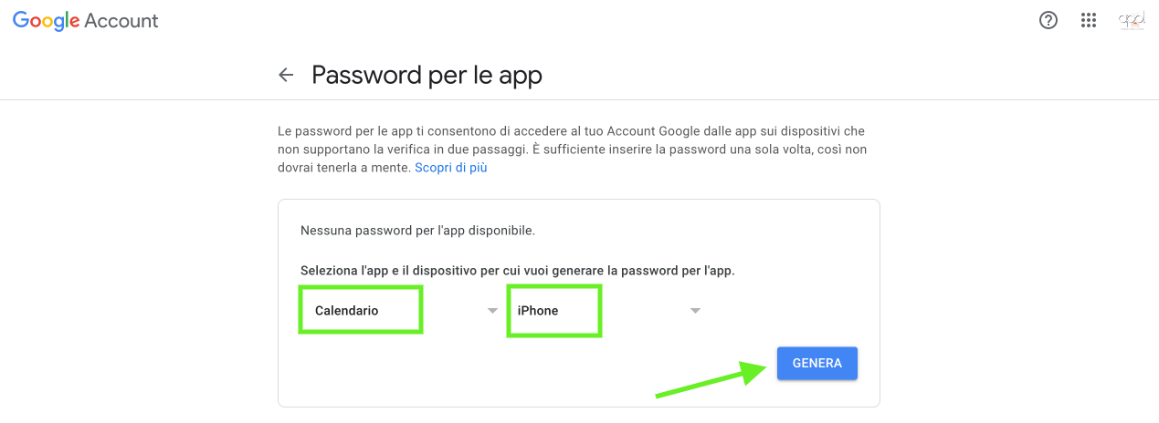 Account Google password per le app