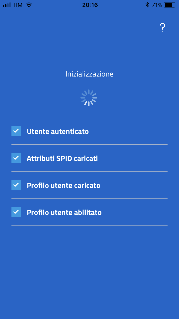 Schermata App IO bloccata in fase di inizializzazione: profilo utente abilitato SI