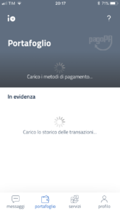 App IO cashback schermata errore: Carico i metodi di pagamento... Carico lo storico delle transazioni...