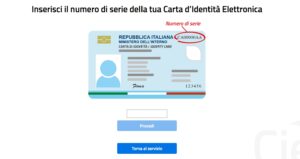 Schermata inserisci numero di serie carta identità elettronica