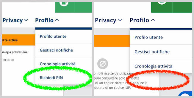 Voce di menu Richiedi PIN non disponibile nel Fascicolo Sanitario Elettronico