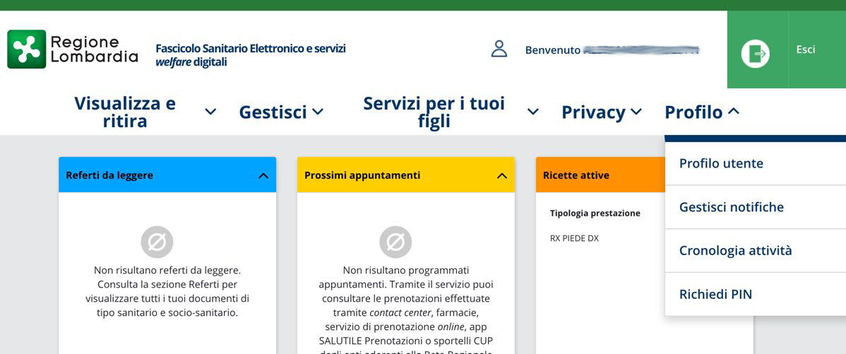 Richiesta PIN online Carta Regionale Servizi Lombardia: accesso al proprio profilo