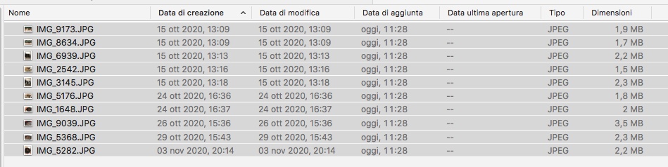 Risultato dell'esecuzione del servizio Automator per ripristinare la data creazione foto