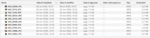 Schermata del Finder di Mac che mostra le colonne data: manca la data di scatto